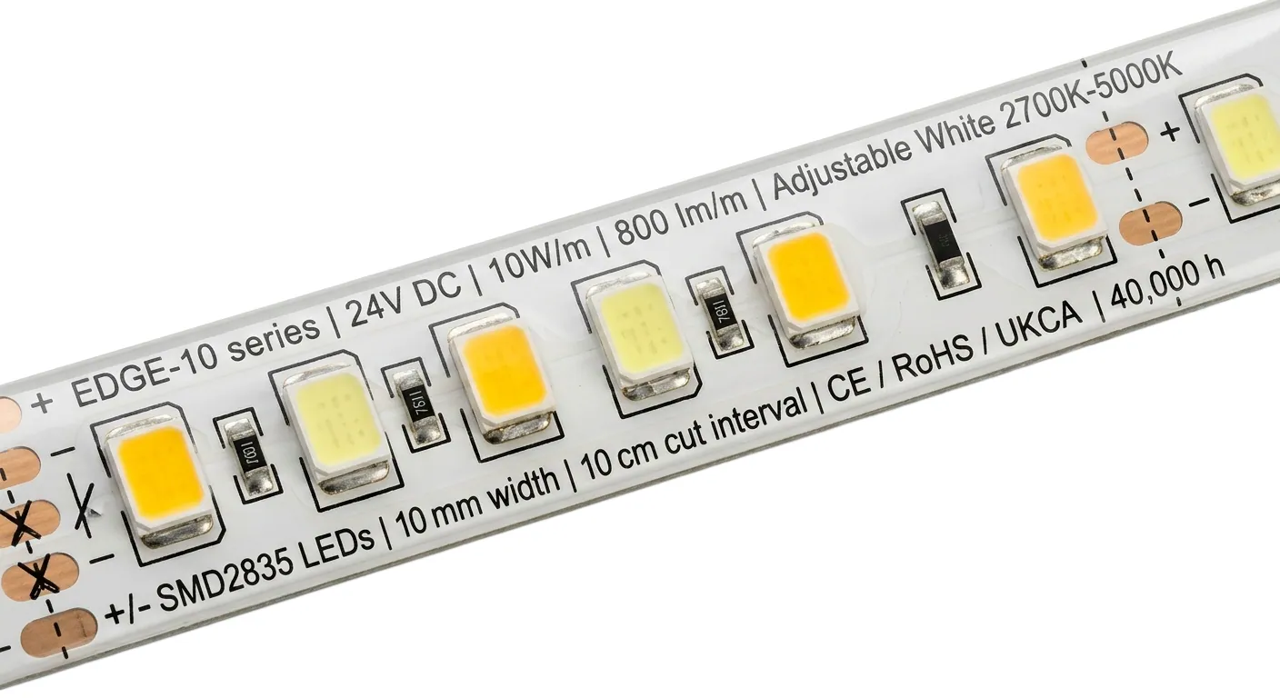 LED pásek CCT 24V IP65 — detail krytí, odolnost vůči vlhkosti a prachu pro interiér i exteriér